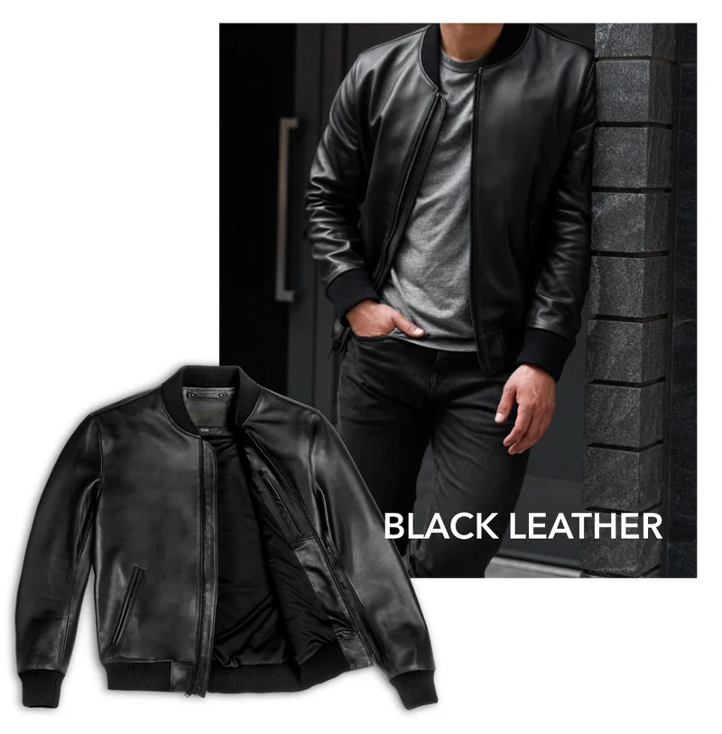 Black Leather Bomber