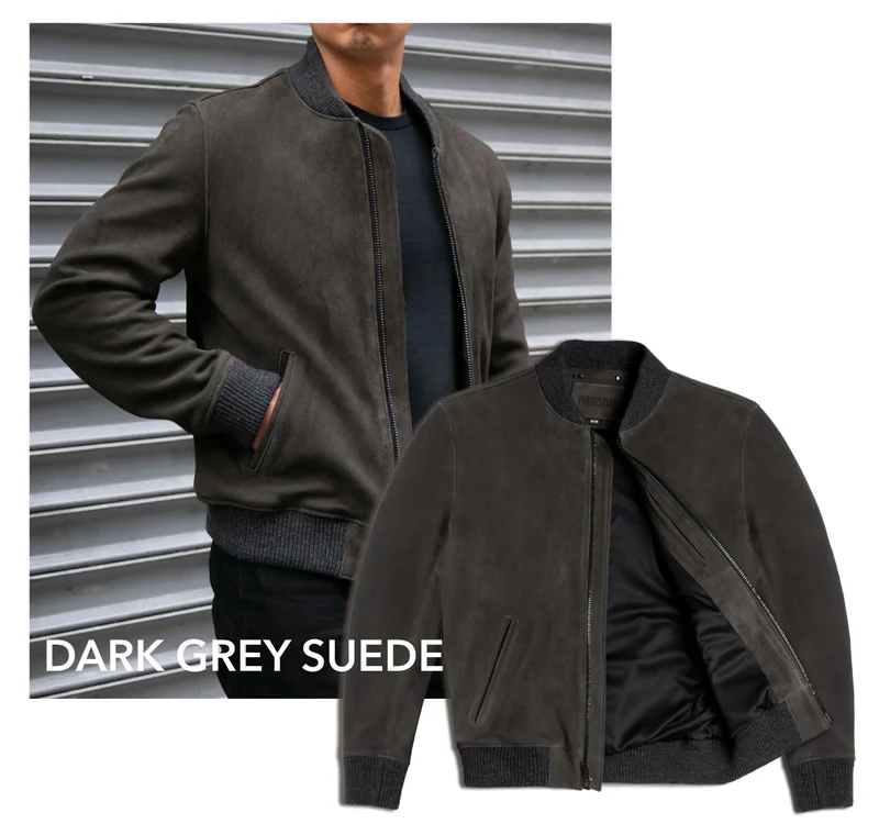 Dark Grey Suede Bomber