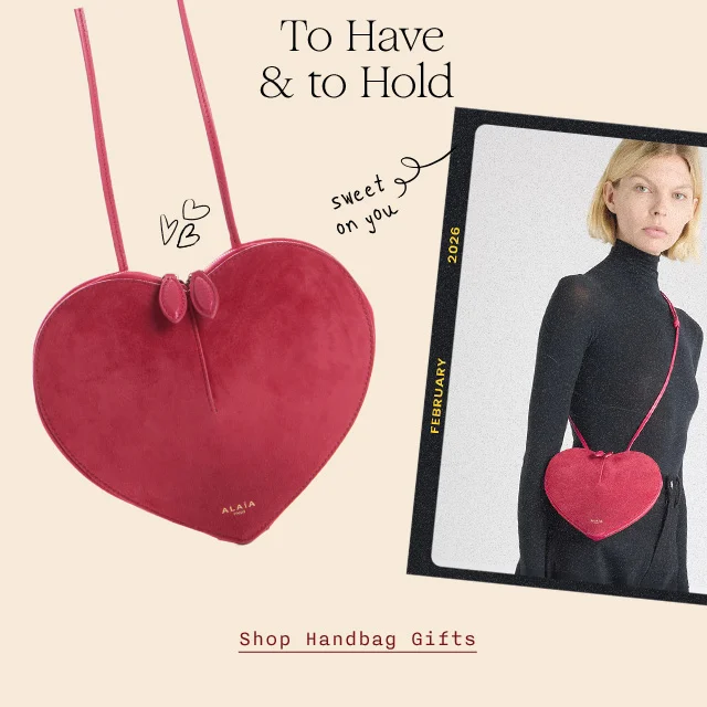 To have and to hold. A woman wearing a heart-shaped Alaïa handbag.