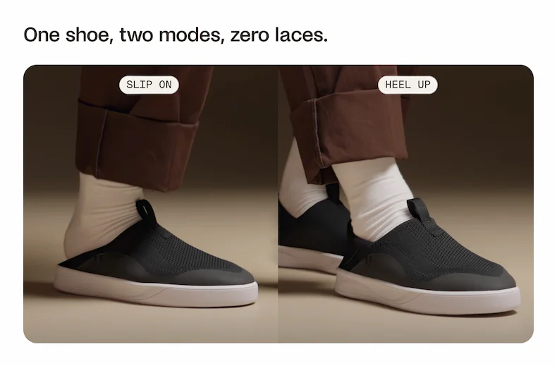 One shoe, tow modes, zero laces.