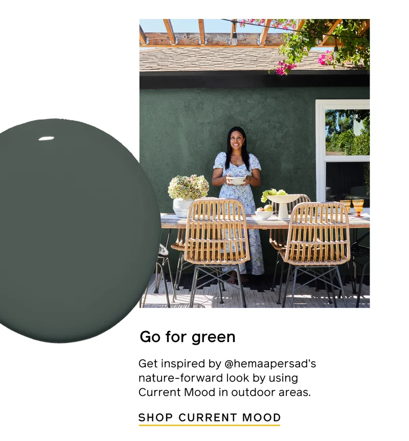 Go for green. Get inspired by @hemaapersad's nature-forward look by using Current Mood in outdoor areas. SHOP CURRENT MOOD