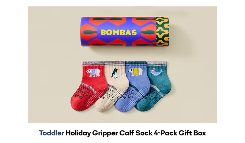 Toddler Holiday Gripper Calf Sock 4-Pack Gift Box