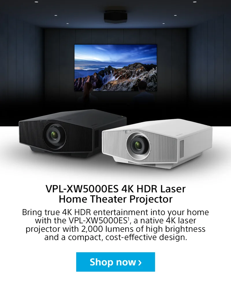 VPL-XW5000ES 4K HDR Laser Home Theater Projector | Bring true 4K HDR entertainment into your home with the VPL-XW5000ES1, a native 4K laser projector with 2,000 lumens of high brightness and a compact, cost-effective design. | Learn more