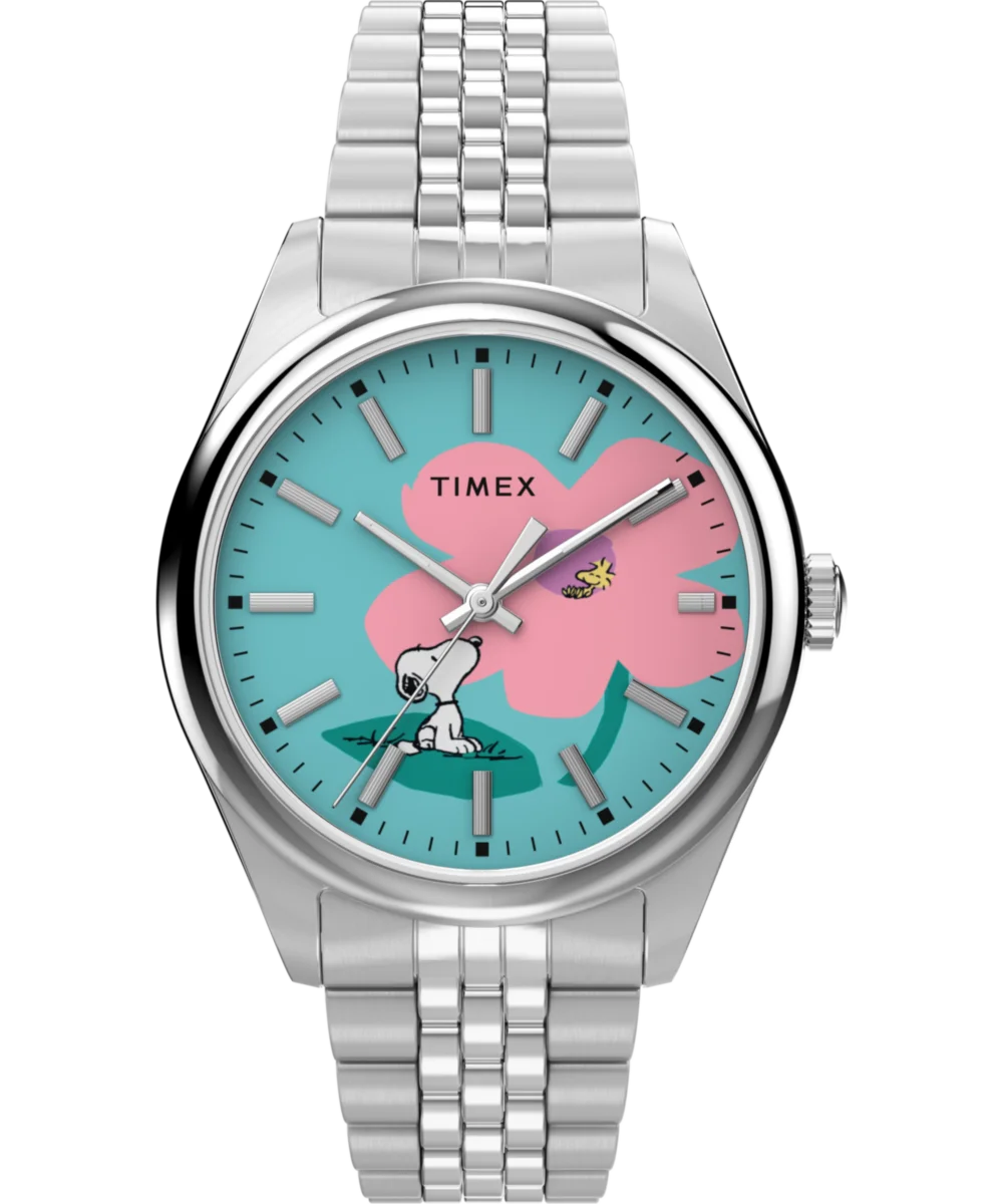 Image of Peanuts® x Timex Legacy Snoopy with Flower Dial 36mm Stainless Steel Bracelet Watch