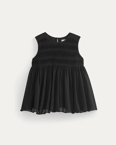 Image | Twisted Pleat Tank in Silk Georgette | Black