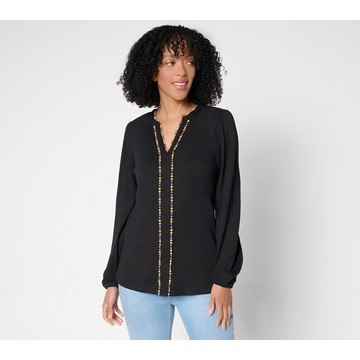 Belle by Kim Gravel Slub Knit Confetti Dot Multi Trim Top