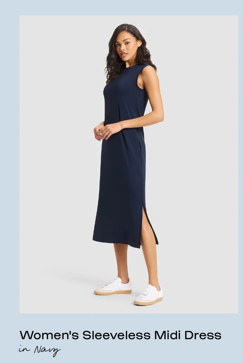 Women's Sleeveless Midi Dress in Navy - Shop Now: