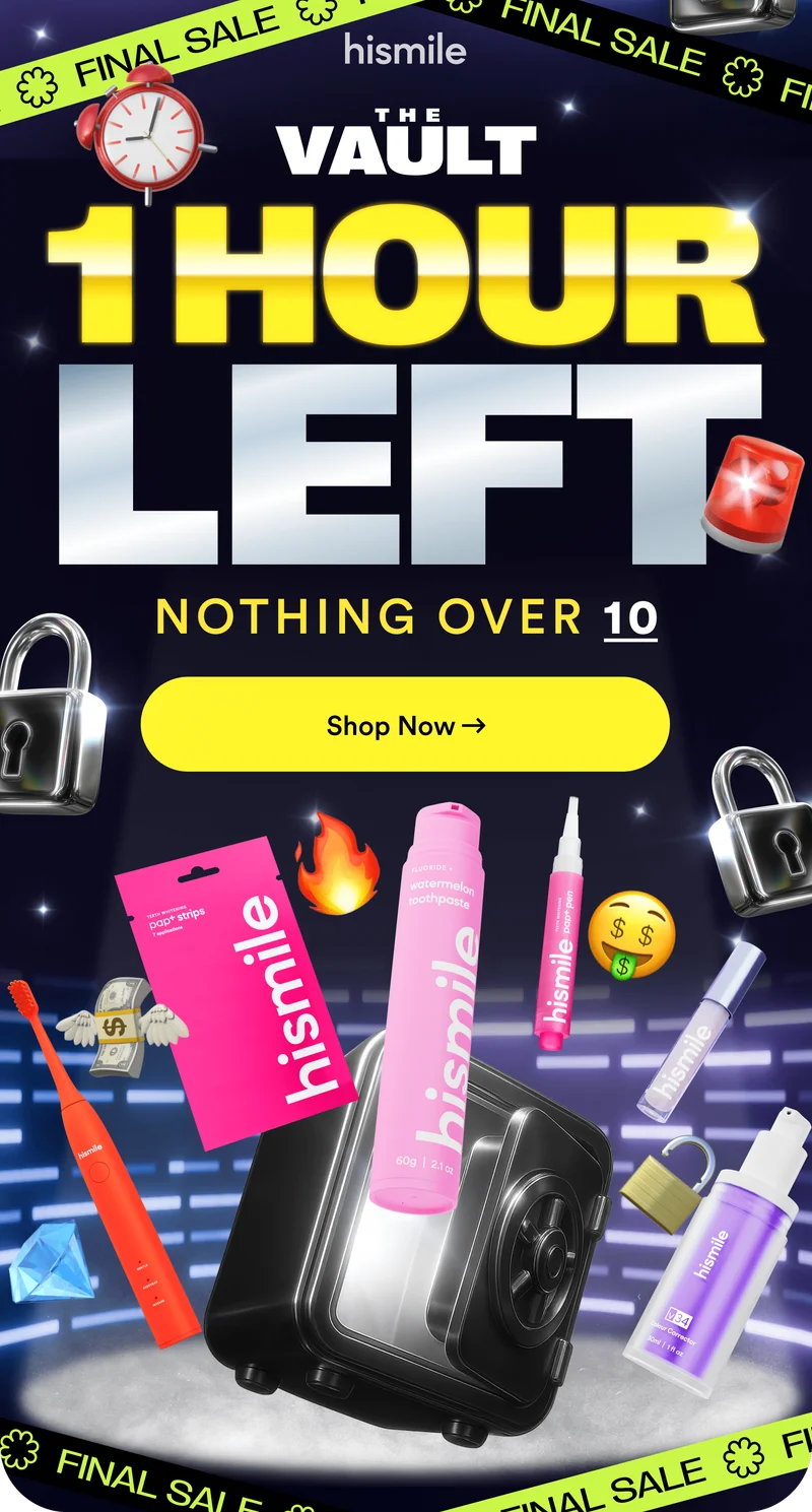 The vault. 1 hour left. Nothing over 10. Shop now!