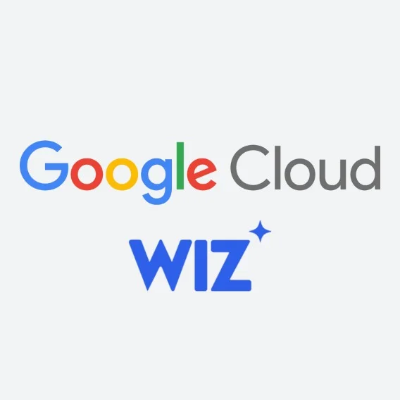 An illustrated image with over/under text that reads 'Google Cloud' and 'Wiz'