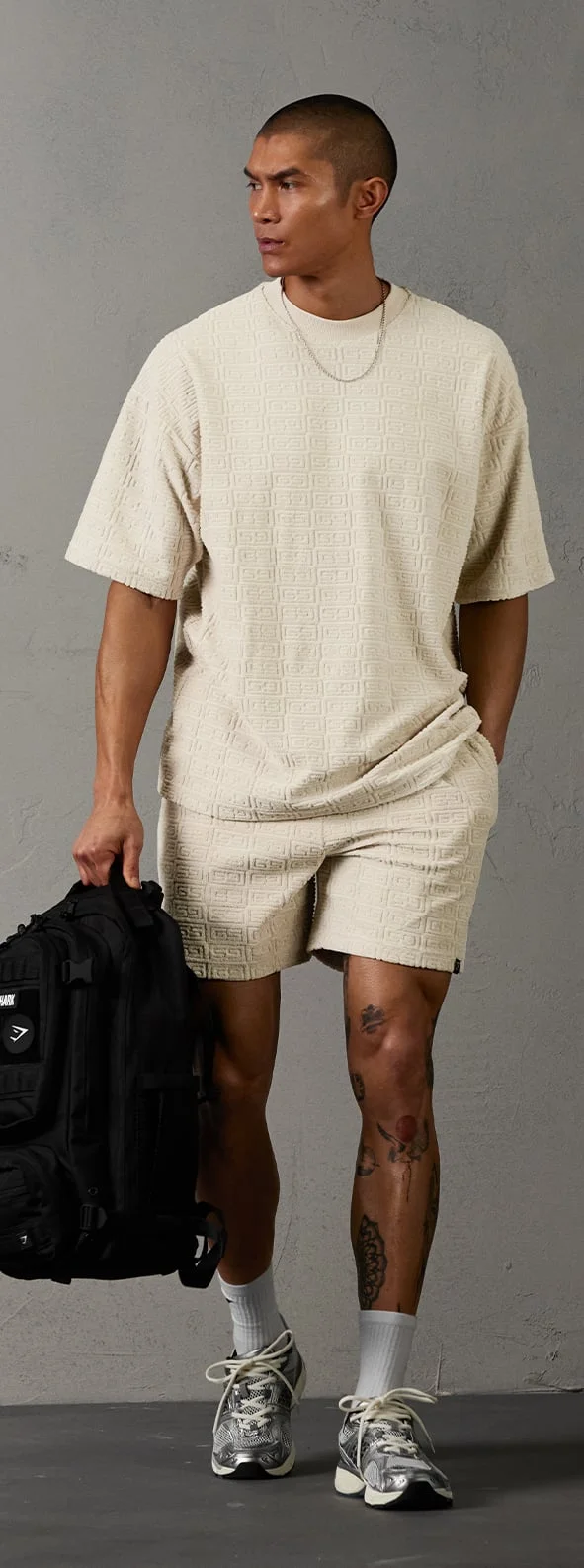 TOWELLING T-SHIRT & TOWELLING SHORTS - ECRU WHITE.