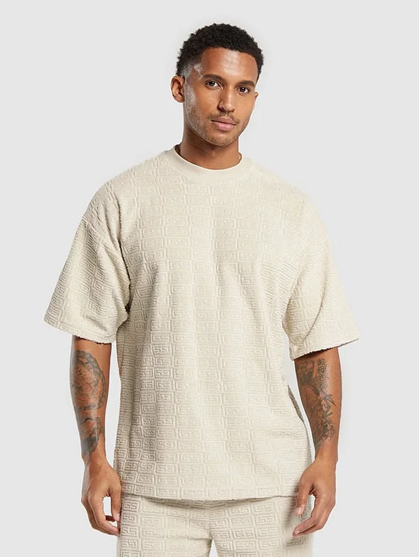 TOWELLING T-SHIRT - PEBBLE GREY.