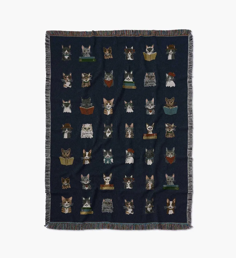 Image of Woven Blanket - Studious Cats