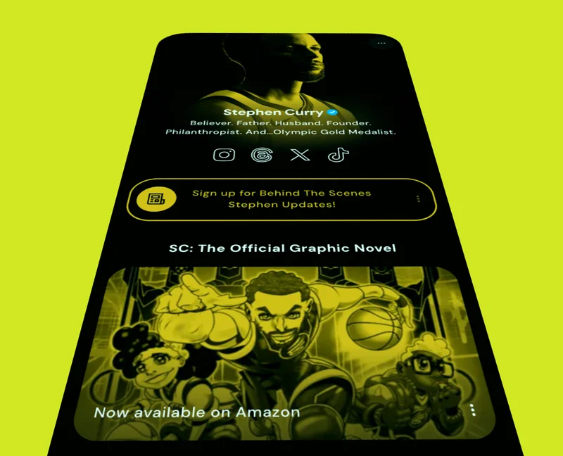 Steph Curry's graphic novel as a featured layout on this Linktree