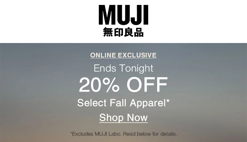 Shop 20% off select fall apparel online only!