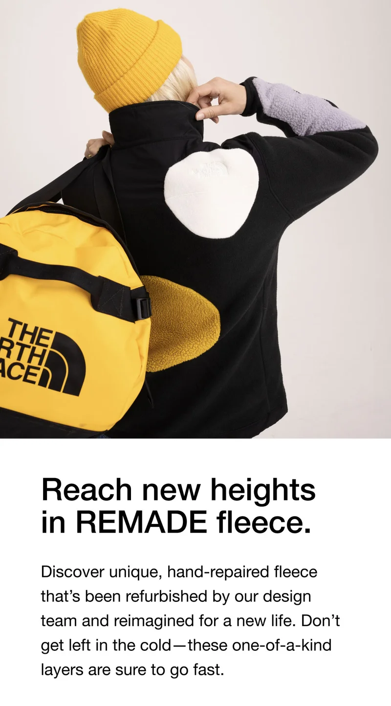 Reach new heights in REMADE fleece. Discover unique, hand-repaired fleece that's been refurbished by our design team and reimagined for a new life. Don't get left in the cold - these one-of-a-kind layers are sure to go fast.