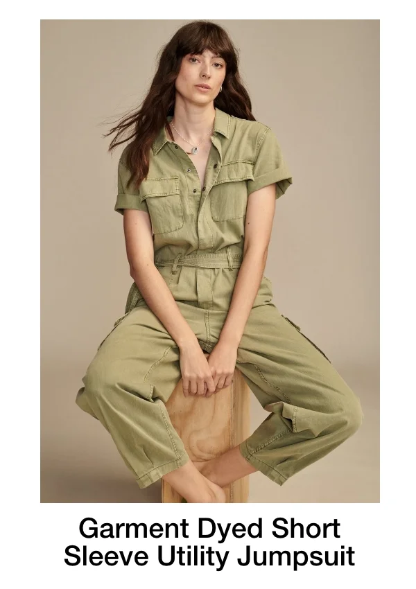 Garment Dyed Short Sleeve Utility Jumpsuit