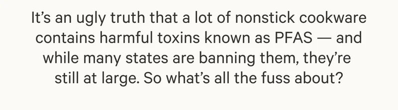 IT'S AN UGLY TRUTH THAT A LOT OF NONSTICK COOKWARE CONTAINS HARMFUL TOXINS KNOWN AS PFAS - AND WHILE MANY STATES ARE BANNING THEM, THEY'RE STILL AT LARGE. SO WHAT'S ALL THE FUSS ABOUT?