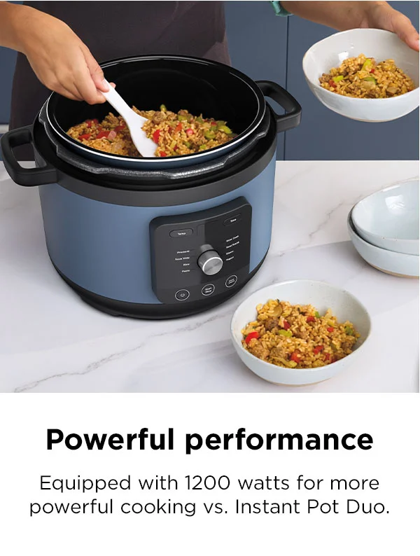 Powerful performance -- Equipped with 1200 watts for more powerful cooking vs. Instant Pot Duo.