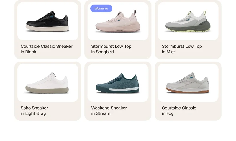 Product grid of new Vessi seasonal styles.
