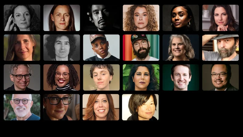 Graphic showing a collage of portrait images of the 2026 Sundance Film Festival Jury members.