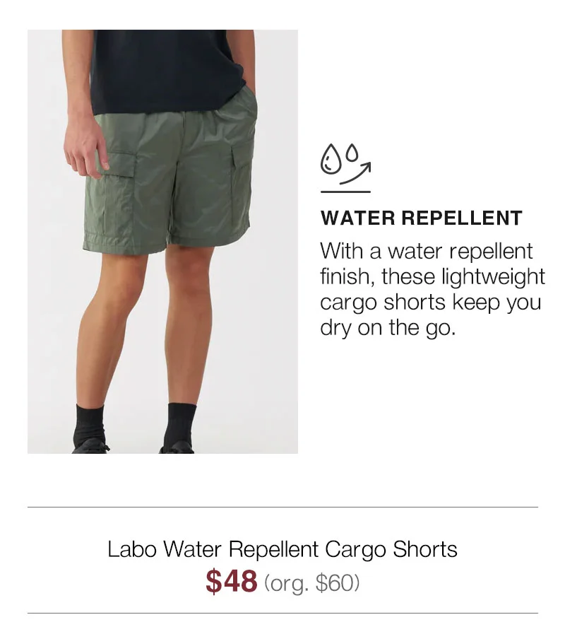 Shop Labo Men's Water Repellent Nylon Cargo Short Pants