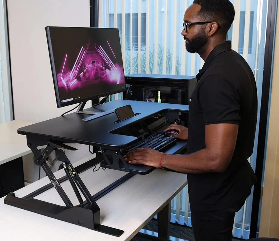 Sit-Stand Desk Converter 36-Inch Work Surface | Gas-Spring Handles | Keyboard Tray Free Standard US Shipping Shop Now
