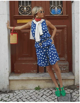 Linen Shell Top Starboard Blue, Painted Dot