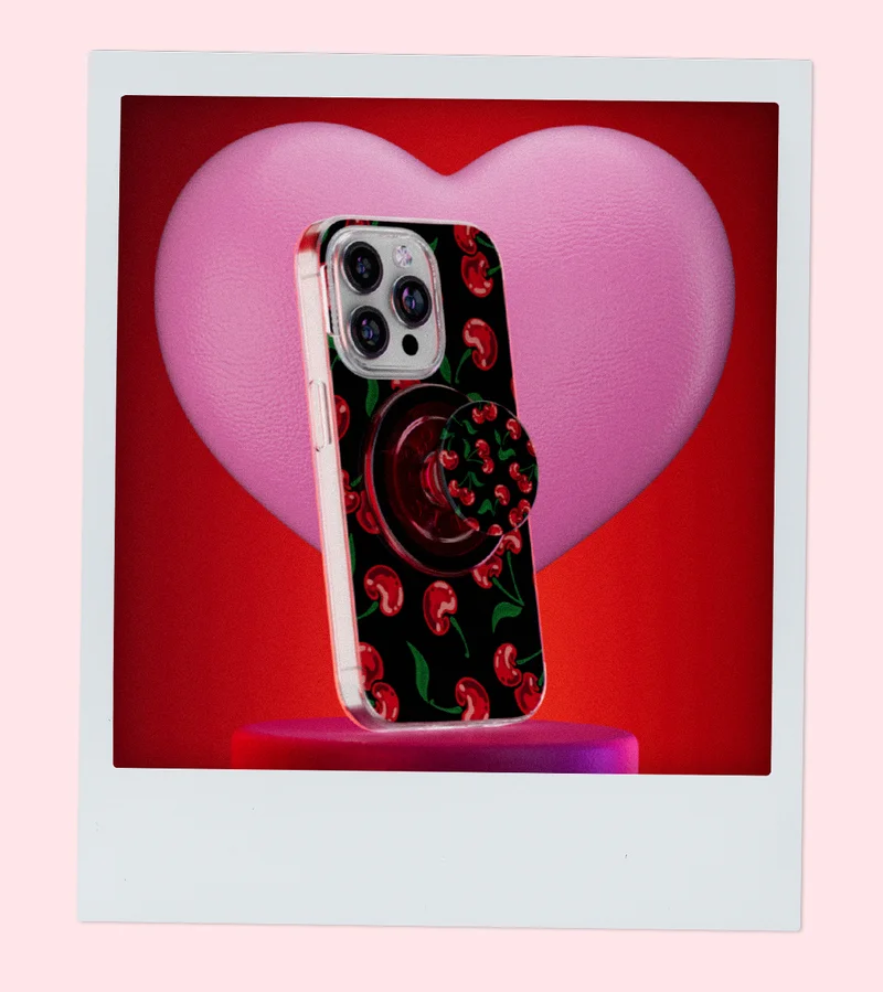 Snap on Sweetness. Show your style this Valentine’s Day with our cherry MagSafe case + grip. Protect your phone with our MagSafe case, and magnetically snap on our matching grip for easier texting