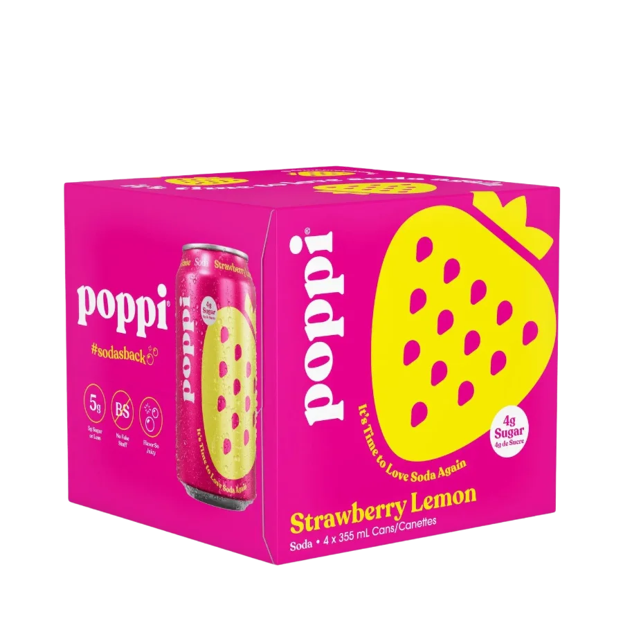 Image of Poppi Strawberry Lemon Prebiotic Soda (4 Pack)