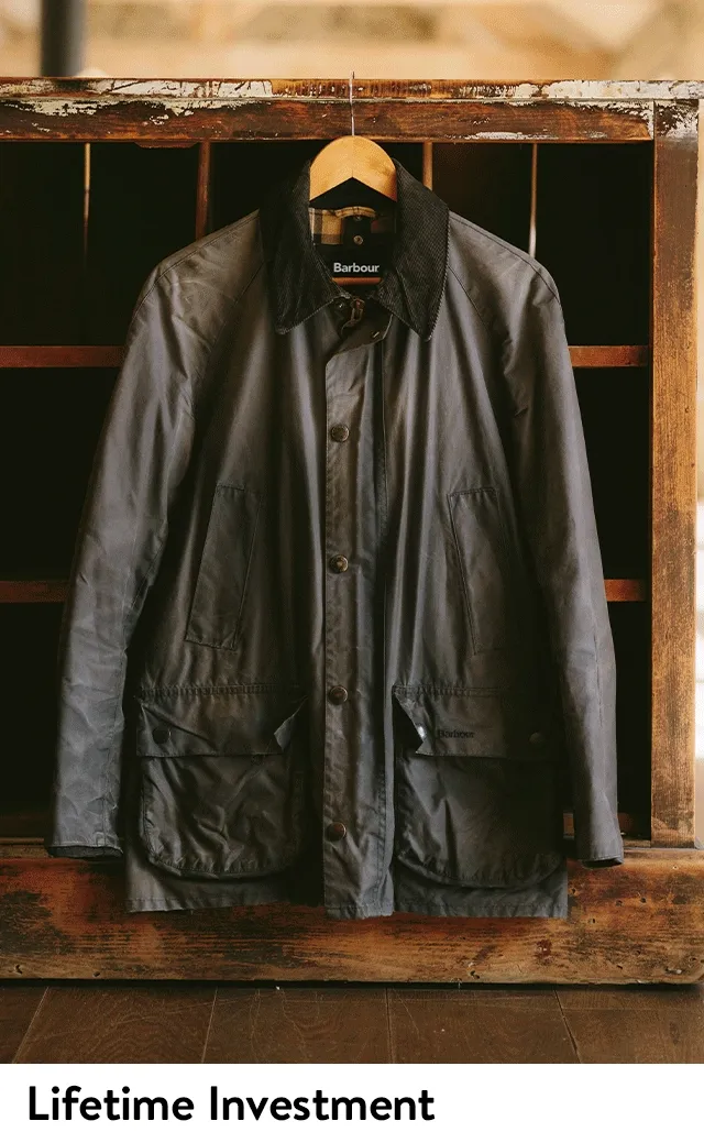 Barbour waxed jacket. A man rewaxing a Barbour jacket.