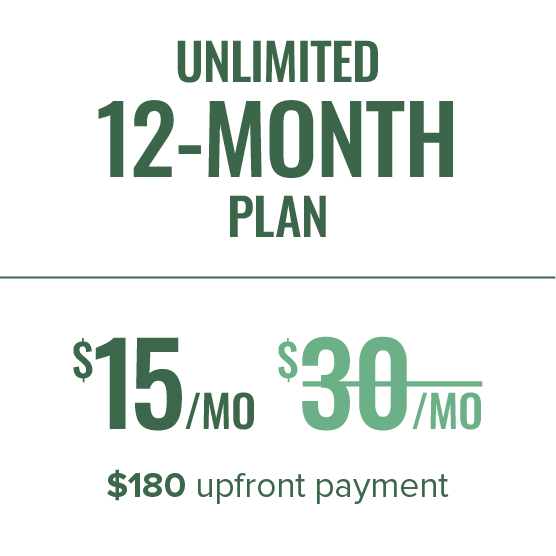 12 Month Plan $180 Upfront Payment