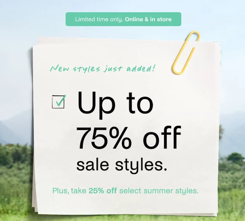 Up to 75% off sale styles.