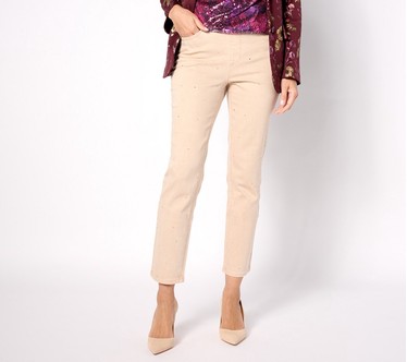 Isaac Mizrahi Live! Regular Color True Denim Rhinestone Jean