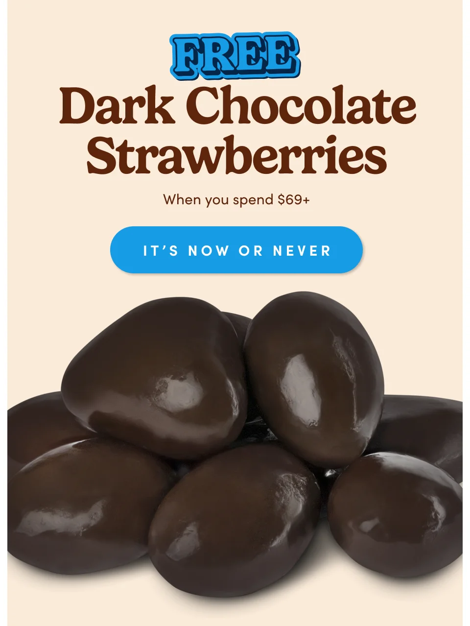FREE Dark Chocolate Strawberries when you spend $69+; It's Now or Never