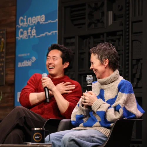 Steven Yeun and Olivia Colman at Cinema Café.