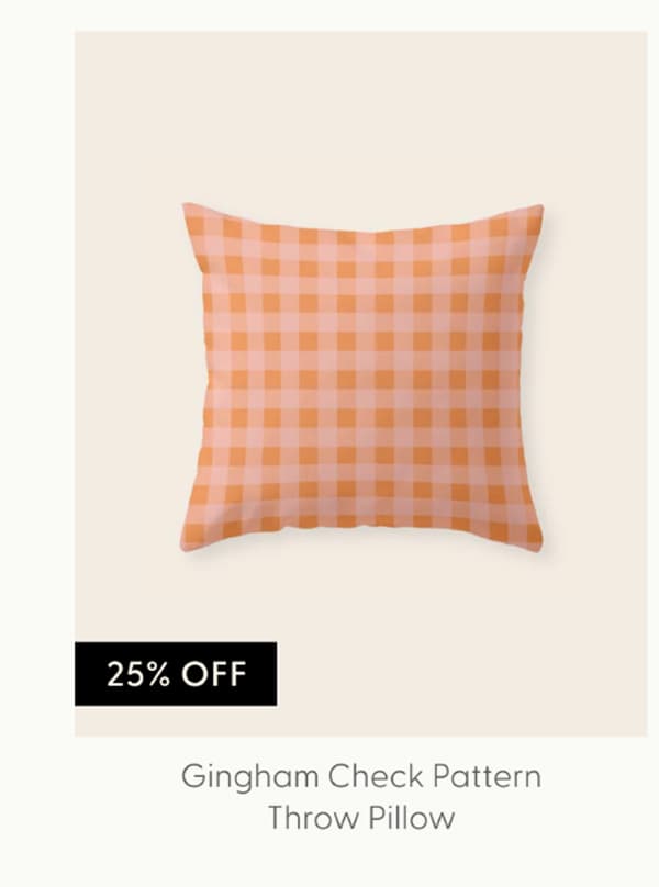 Gingham Check Pattern Orange Pink Blush Throw Pillow