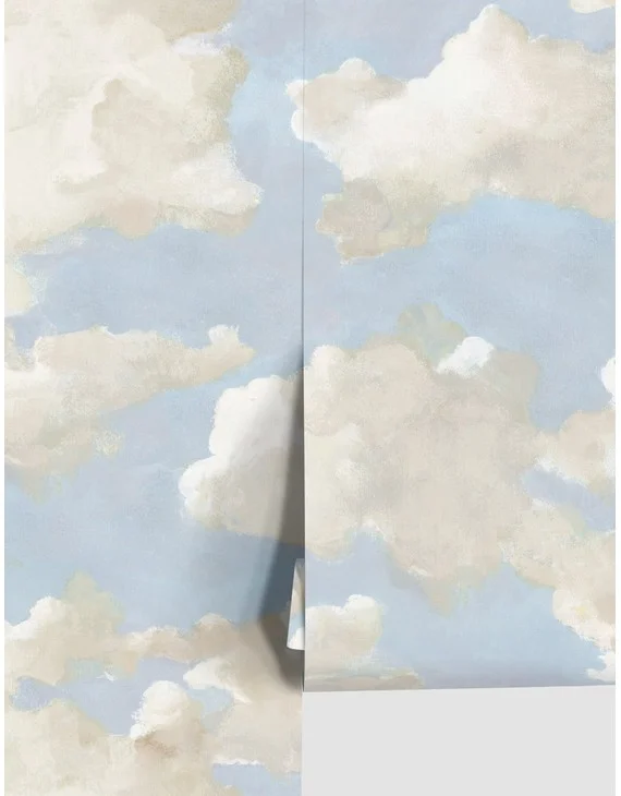 Clouds on Canvas Premium Peel + Stick Wallpaper-Blue