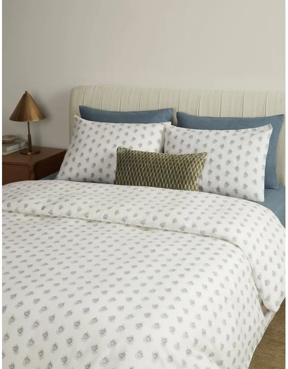 Montreal Linen Cotton Duvet Cover - Ivory and Denim / Full/Queen / Duvet Cover