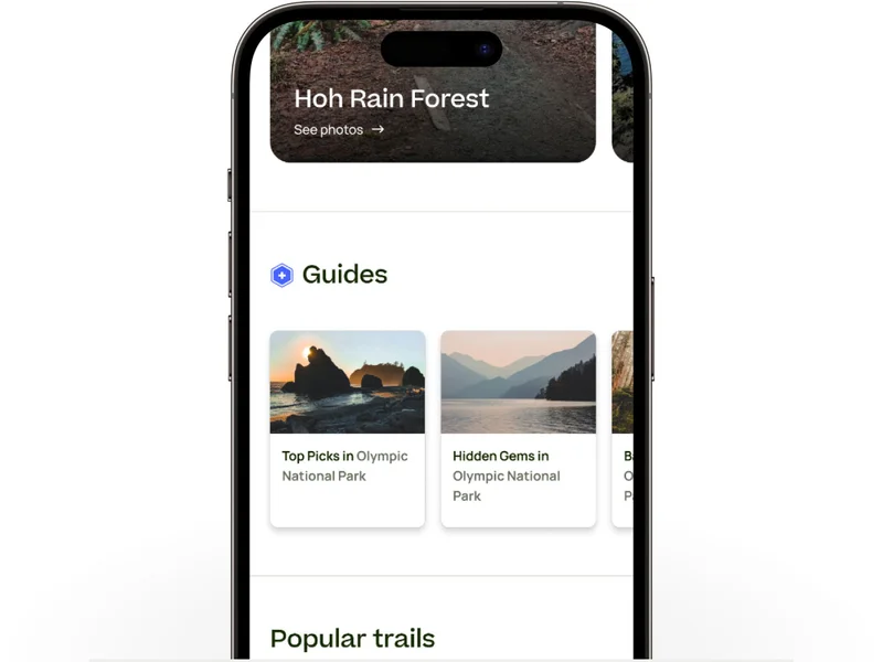 AllTrails app screen displaying new Park pages feature