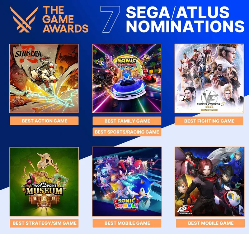 THE GAME AWARDS 7 SEGA/ATLUS NOMINATIONS.