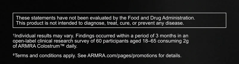 These statements have not been evaluated by the Food and Drug Administration. This product is not intended to diagnose, treat, cure, or prevent any disease. †Individual results may vary… ◊Terms and conditions apply. See ARMRA.com/pages/promotions