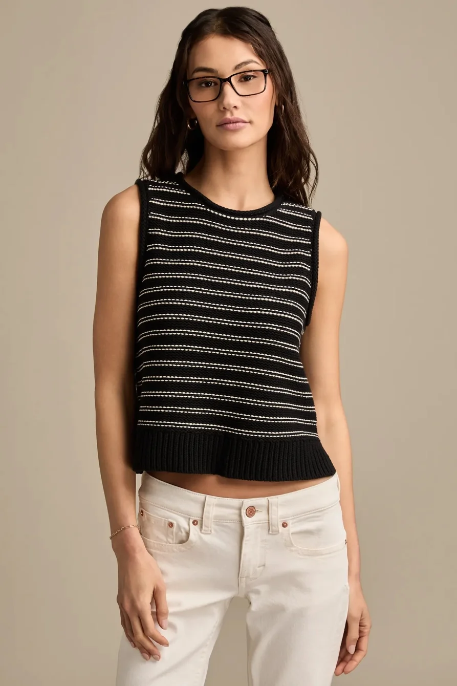 Image of Lucky Brand Pullover Sweater Vest - Women's Clothing Tops Sweaters Pullovers in Black Combo