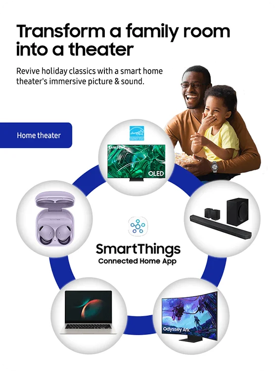 Transform a family room into a theater  Home Theater SmartThings Connected Home App