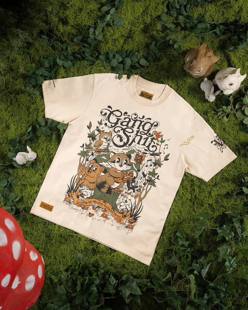 Flatlay of Tee in an enchanted garden type shi