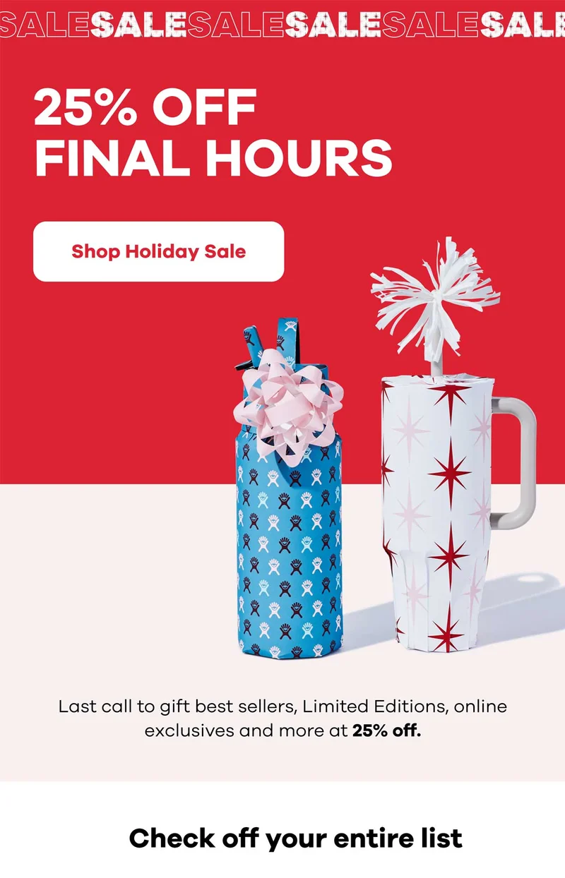 25 percent off final hours | Shop Holiday Sale