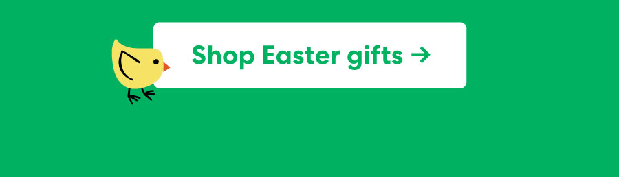 A green banner featuring the text ''Shop Easter gifts ➔'' accompanied by a playful banana icon.