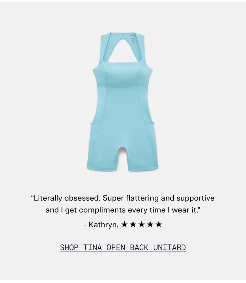 “Literally obsessed. Super flattering and supportive and I get compliments every time I wear it.” - Kathryn, ☆☆☆☆☆   |  Shop Tina Open Back Unitard