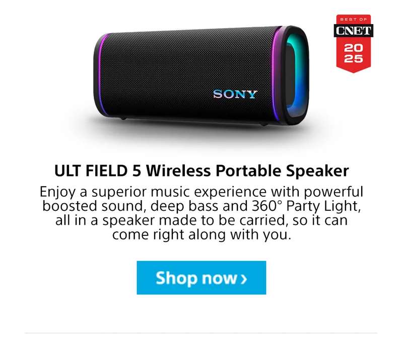 Best of CNET 2025 | ULT FIELD 5 Wireless Portable Speaker Enjoy a superior music experience with powerful boosted sound, deep bass and 360° Party Light, all in a speaker made to be carried, so it can come right along with you. Shop now