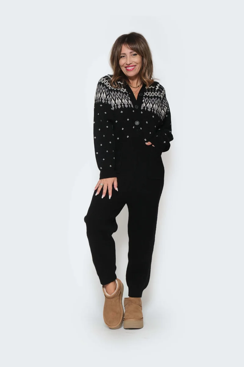 Image of Asher Fair Isle Jumpsuit in Black Combo