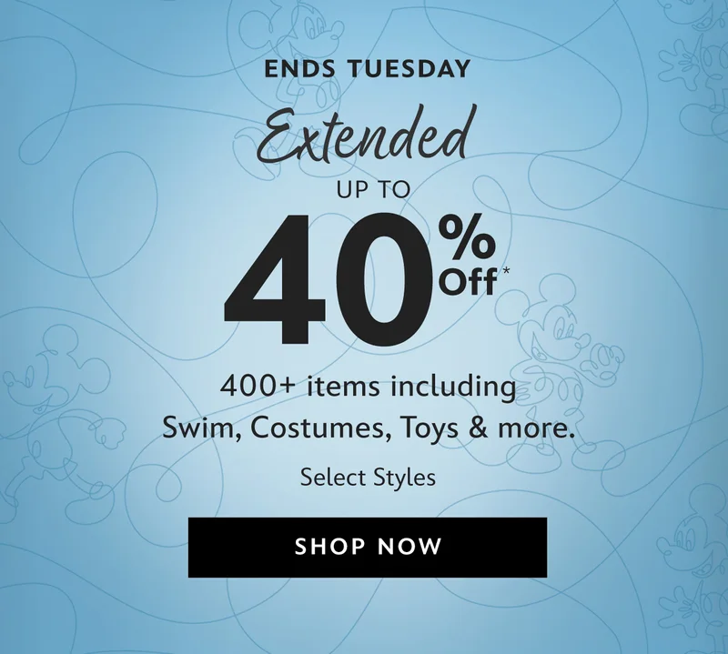 Ends Tonight. Up to 40% Off. Extended. 600+ items including Swim, Costumes, Toys & more. Select Styles | Shop Now